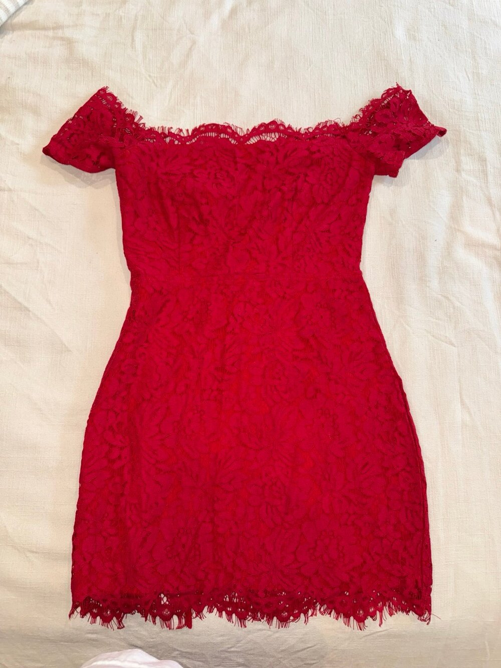 TOBI Red Lace Off Shoulder Lace Up Back Bodycon Mini Dress Size Small